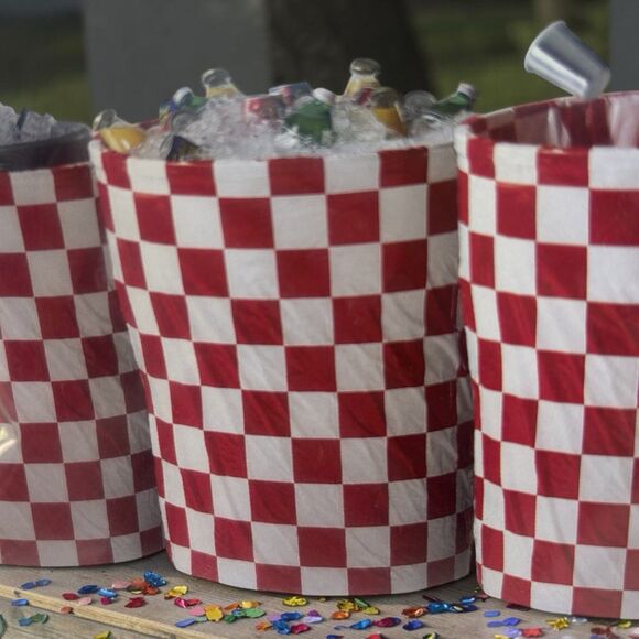 Other - Classy Covers Trash Can Cover Red White Check Party Picnic 40 Gallon USA